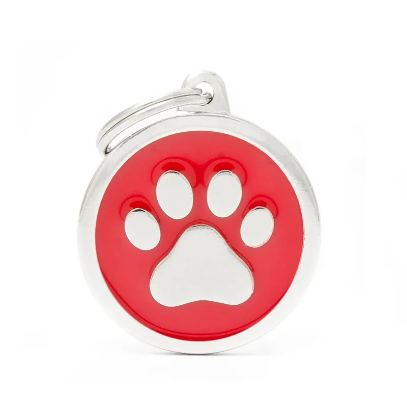 MY FAMILY Classic Big Circle with Paw Tag rot Hundemarke Schneller Versand